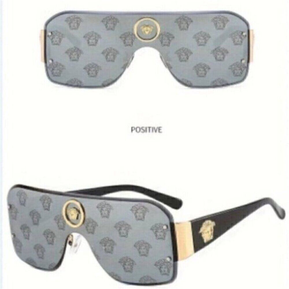 Medusa Reflective Aviator Rimless Black Gold Monogram Sunglasses - Picture 3 of 7